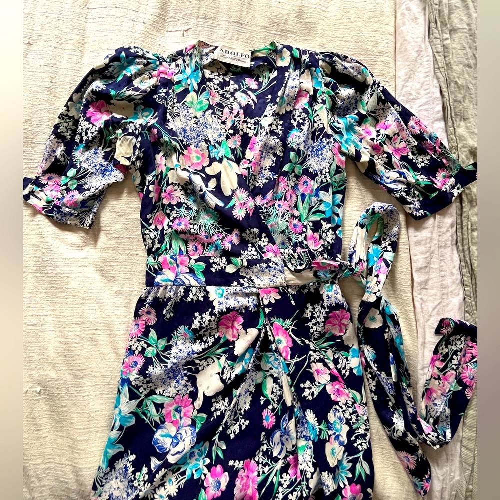 VINTAGE// SAKS FIFTH AVENUE- ADOLFO// SILK WRAP DRESS